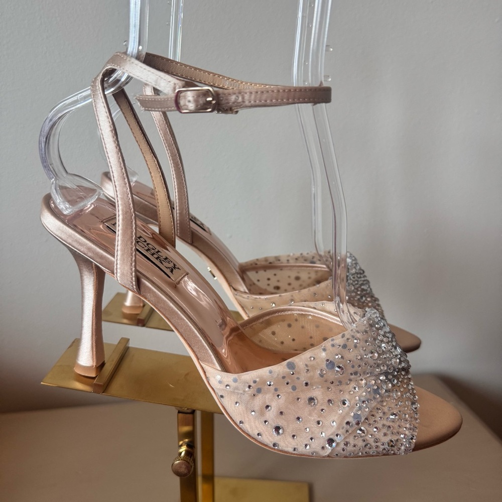 Badgley Mischka Cameryn Crystal Heels Champagne Embellished Organza Size 8 NWT - Picture 3 of 16